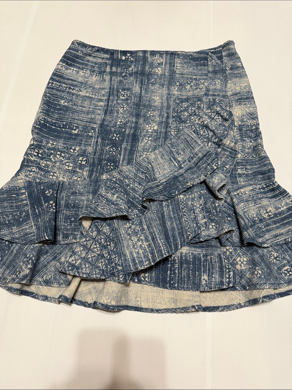 LRL Lauren Jeans Co. Blue Linen Cotton Ruffled Tulip Skirt 8